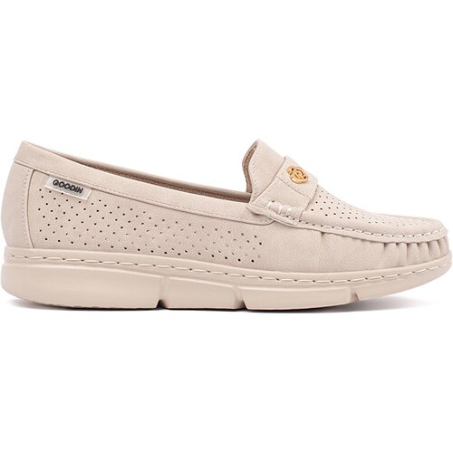 GOODIN Light beige openwork loafers with a gold element Slike