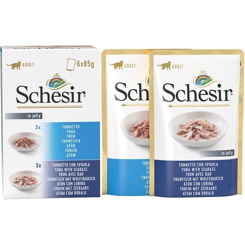  Varčno pakiranje Schesir v želeju vrečke za mačke 24 x 85 g - Miks tuna + tuna z brancinom Cijene