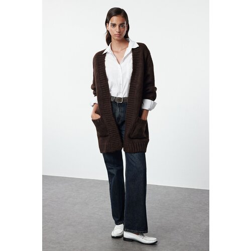 Trendyol Brown Soft Textured Wide Fit Knitwear Cardigan Cene