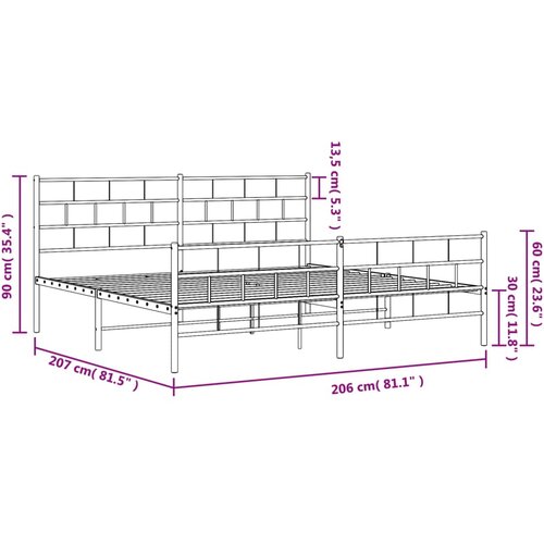  Metalni okvir kreveta uzglavlje i podnožje crni 200x200 cm Slike