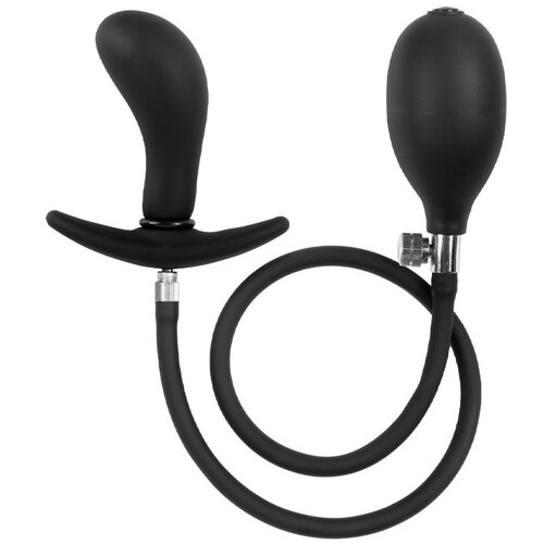 Rimba Latex Play Inflatable Curved Anal Plug with Pump Black Cene