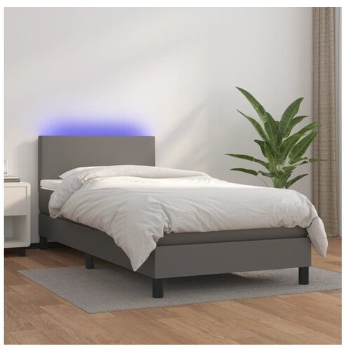  Box spring postelja z vzmetnico LED siva 100x200cm umetno usnje Cene
