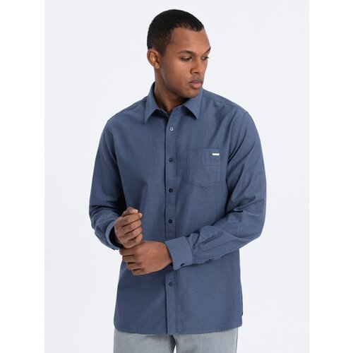 Ombre Men's cotton shirt with pocket REGULAR FIT - blue Cene