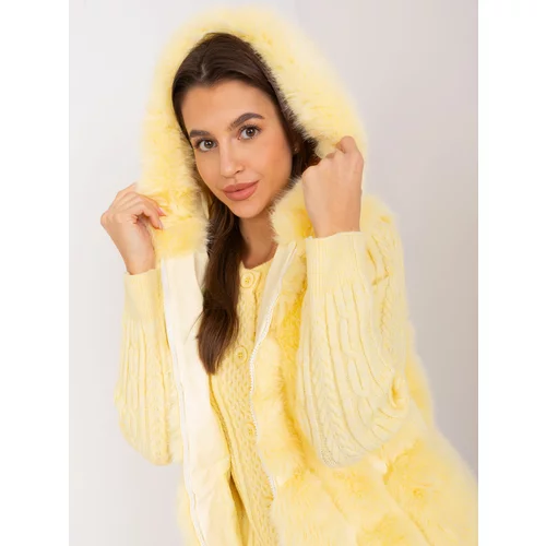 Fashion Hunters Light yellow fur vest with hood