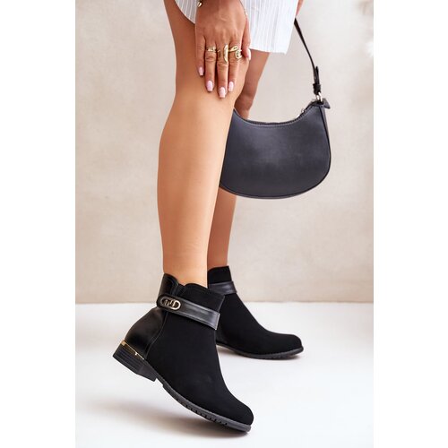 Kesi Insulated women&amp;#039;s ankle boots with a flat heel with gold details Black Ravasira Slike