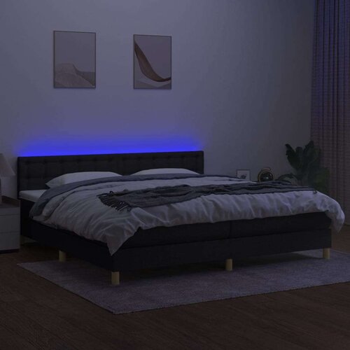  Krevet box spring s madracem LED crni 200x200 cm od tkanine Slike