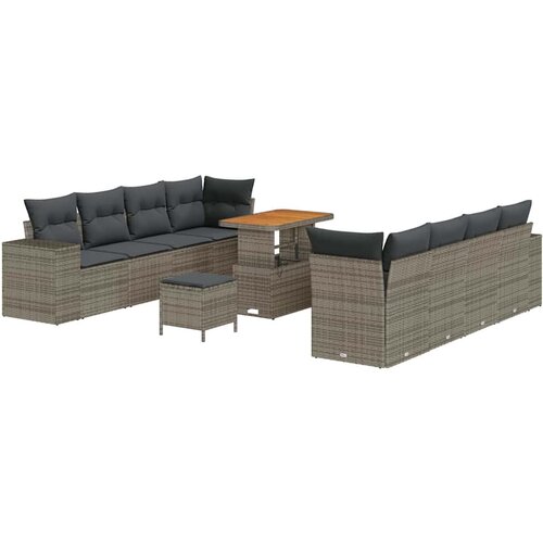  Set vrtnih sofa od 11 dijelova s jastučićima siva poli ratan akacija Set vrtne blagovaonice od 3 dijela s jastučićima siva poli Cene