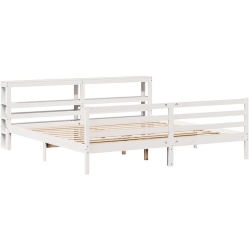 vidaXL Posteljni okvir z vzglavjem bel 200x200 cm trdna borovina, (21292615) Cene