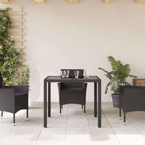 VidaXL Vrtni stol sa staklenom pločom crni 90x90x75 cm od poliratana Slike