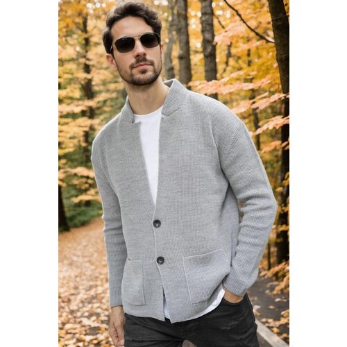 Dewberry 87095 Mens Knitwear Cardigan-GREY Slike