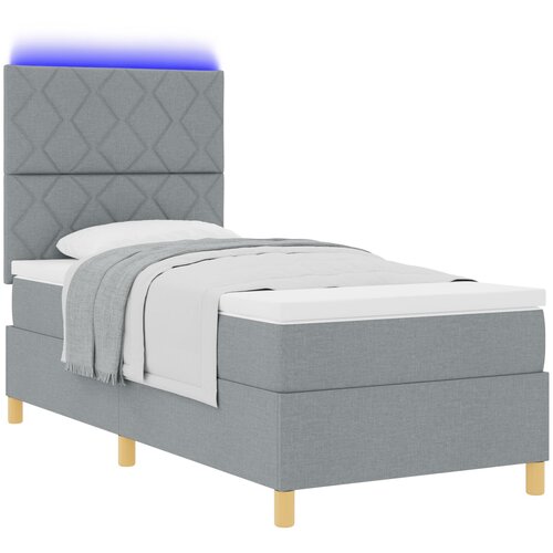 vidaXL Box Spring postelja z vzmetnico in LED lučko svetlo siva 90x200 cm blago Cene