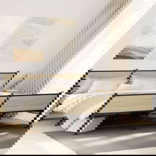 Metalni Kovinski posteljni okvir brez vzmetnice sonoma hrast 183x213 cm, (21608083) Slike
