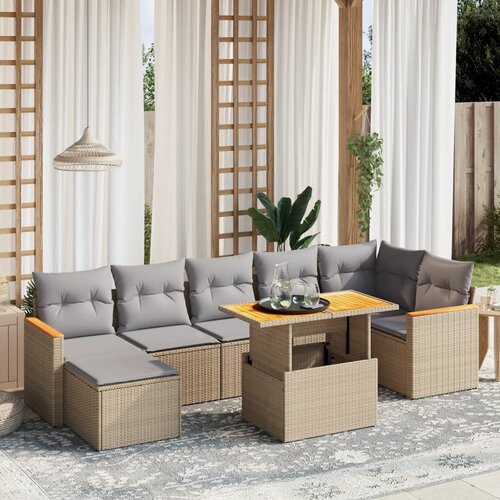vidaXL 8-dijelni set vrtnih sofa od poliratana s jastucima bež Cijene