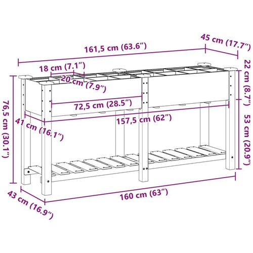 VidaXL Sadi i posude Prirodno drvo Puno drvo 161,5 x 45 x 76,5 cm Slike