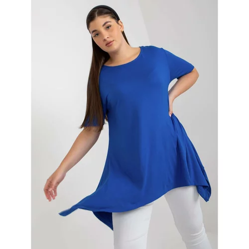 Fashion Hunters Dark blue plain plus size blouse with short sleeves