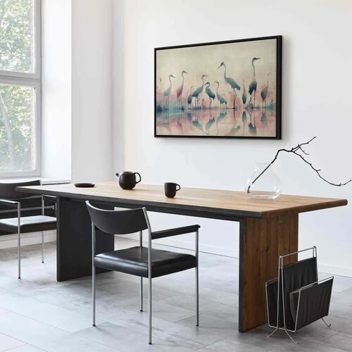  Slika - Birds by the lake - herons painted in watercolour in delicate grey and pink colours 60x40 U crnom drvenom okviru Slike