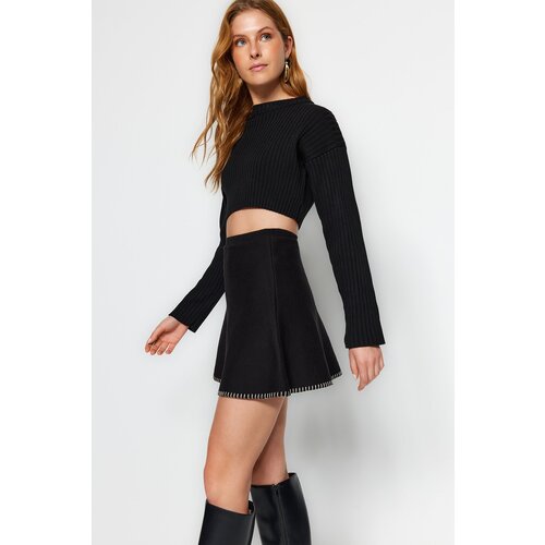 Trendyol Black Mini Cotton-Mixed Sweater Skirt Slike