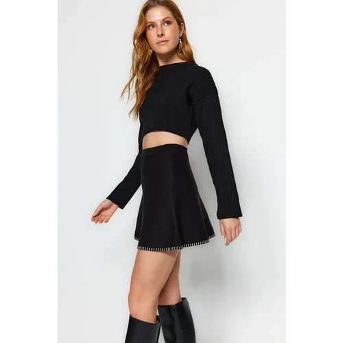 Trendyol Black Mini Cotton-Mixed Sweater Skirt