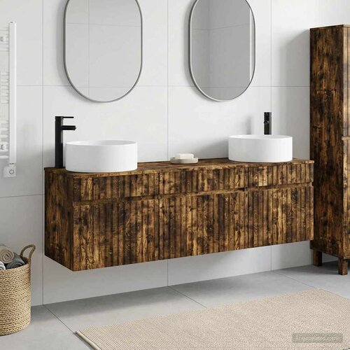  Set ormarića za kupaonicu 3 kom. Dimljeni hrast Smeđa 49 x 44,5 x 65,5 cm Slike