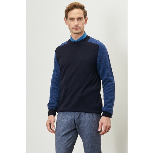 ALTINYILDIZ CLASSICS Men's Navy Blue Standard Fit Normal Cut Half Turtleneck Jacquard Knitwear Sweater Slike