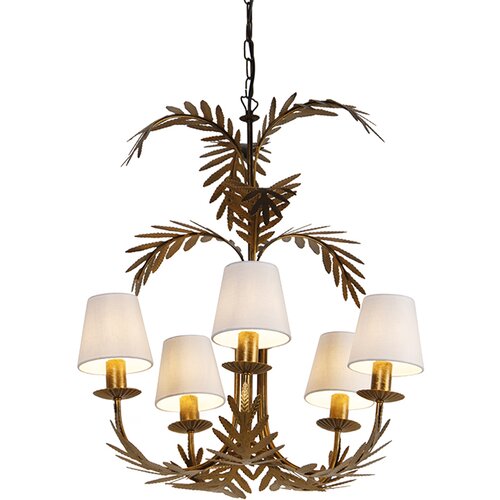 QAZQA Lestenec Art Deco zlati 5-luč z belimi kapicami - Botanica Cene