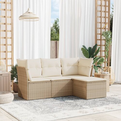 VidaXL 4-dijelni set vrtnih sofa s jastucima bež od poliratana Slike