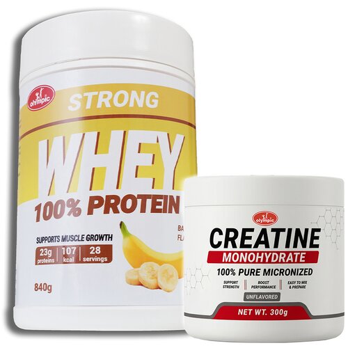 Olympic Strong 100% Whey Protein Banana 840g + Creatine Monohydrate 300g Cene