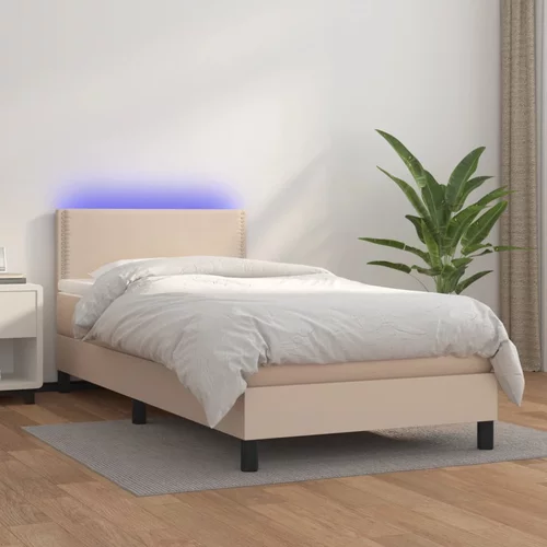  Krevet box spring i madrac LED cappuccino 80x200cm umjetna koža
