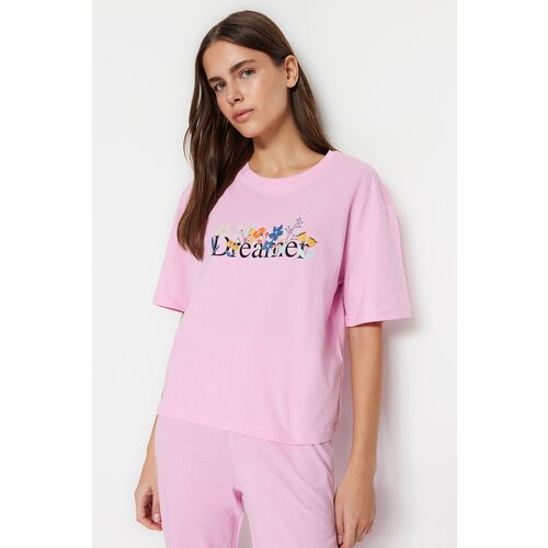 Trendyol Pajama Set - Pink - With Slogan Cene