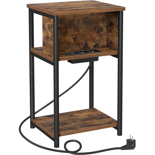 Songmics Nočna omarica Nočna omarica s tanko vtičnico 2 AC vhoda 2 USB vhoda 30 x 34 x 58 cm za dnevno sobo, spalnico Vintage rjava/črna LET375B01, (21395064) Cene