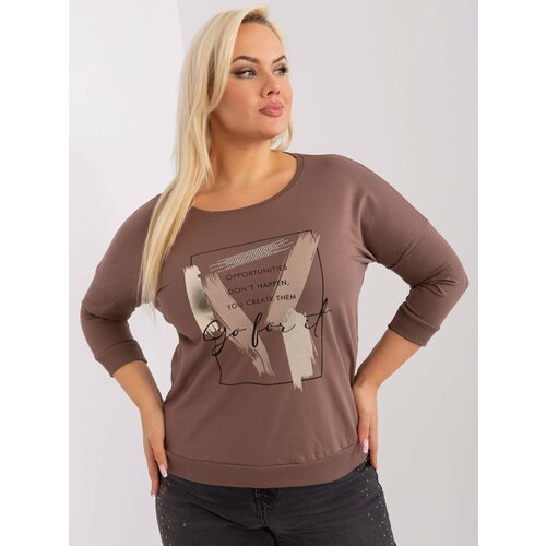 Fashion Hunters Brown women's plus size blouse with 3/4 sleeves Cene