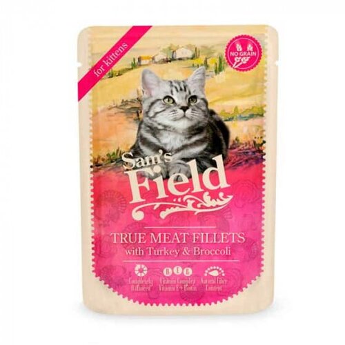 Sam's Field vlažna hrana za mačiće, ukus ćuretine i brokolija, 85g Slike