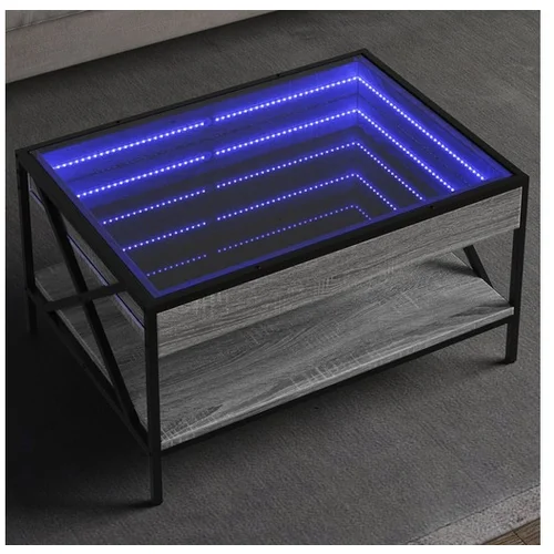 vidaXL Klubska mizica z neskončnimi LED siva sonoma 70x50x38 cm