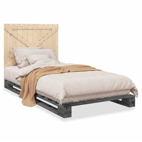 VidaXL Okvir za krevet s uzglavljem sivi 100x200 cm masivna borovina Slike