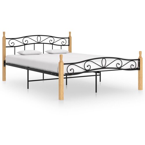 VidaXL Posteljni okvir črna kovina in trdna hrastovina 140x200 cm, (20606176) Slike