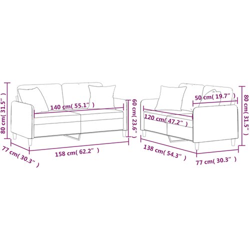  2-dijelni set sofa s jastucima crni od tkanine Slike