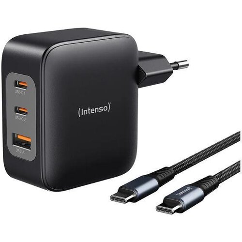 Intenso W100ACC+C520C, Power Adapter + Charging Cable Set, 100W, Fast Charging, GaN, Charge 3 Devices Simultaneously, Black Slike
