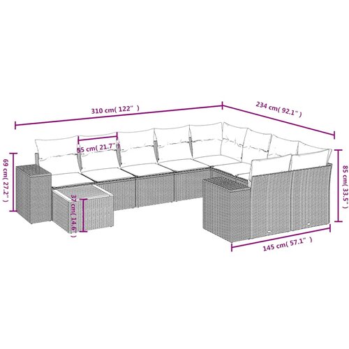  10-dijelni set vrtnih sofa s jastucima crni od poliratana Crna 83 x 62 x 69 cm Slike