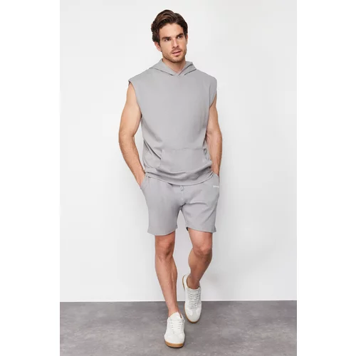 Trendyol Gray Regular/Regular Fit Stitch Detail Printed Shorts