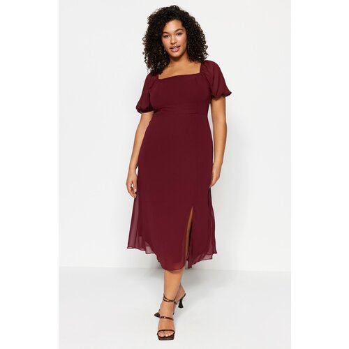 Trendyol Curve Plus Size Dress - Burgundy - A-line Slike