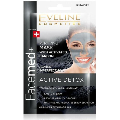 Eveline facemed purifying face mask with activated carbon 2x5ml - active detox Slike