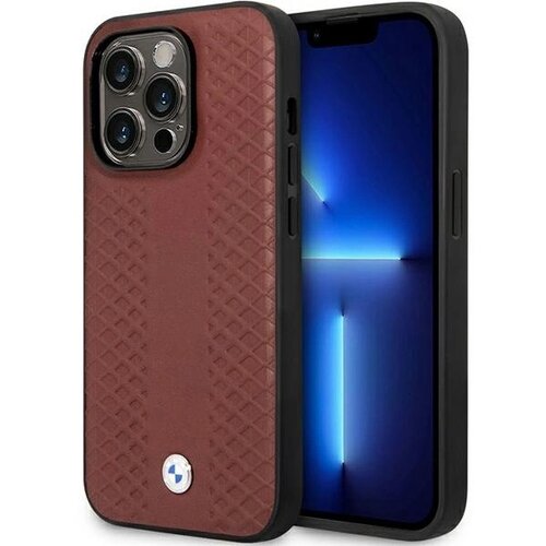 BMW USNJEN OVITEK Z DIAMANTNIM VZORECEM ZA IPHONE 14 PRO BORDO, (21897430) Cene