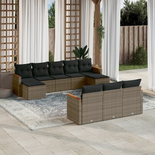 vidaXL 10-dijelni set vrtnih sofa od poliratana s jastucima sivi Cijene