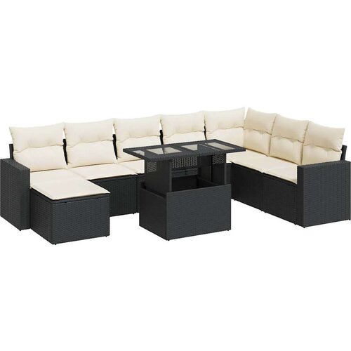 VidaXL 9-dijelni set vrtnih sofa s jastucima crni od poliratana Slike