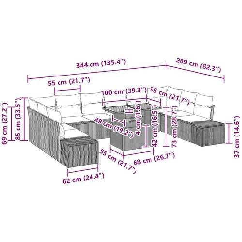  Vrtni kauč set Set od 11 Bež Aluminij Vrtni kauč set Pravokutni Slike