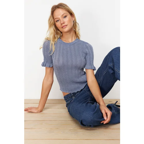 Trendyol Blue Silvery Sleeve Detailed T-Shirt Look Knitwear Sweater