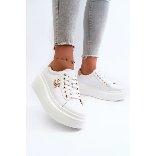 Kesi Women's leather platform sneakers, white Pernalia