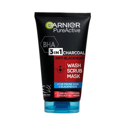Garnier Skin Naturals gel + peeling + maska - Pure Active 3in1 Gel + Scrub + Anti-Blackhead Mask