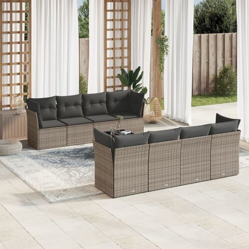 VidaXL 9-dijelni set vrtnih sofa od poliratana s jastucima sivi Slike