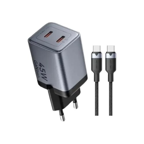 Vention Punjač 2x USB-C 45W sa USB-C kablom 1m sivi Cijene